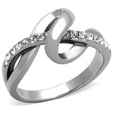 High polished (no plating) Stainless Steel Ring with Top Grade Crystal  in Clear