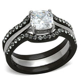 Two-Tone IP Black Stainless Steel Ring with AAA Grade CZ  in Clear