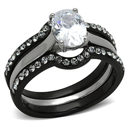 Two-Tone IP Black Stainless Steel Ring with AAA Grade CZ  in Clear