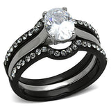 Two-Tone IP Black Stainless Steel Ring with AAA Grade CZ  in Clear