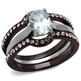 Two Tone IP Dark Brown (IP coffee) Stainless Steel Ring with AAA Grade CZ  in Clear