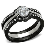 Two-Tone IP Black Stainless Steel Ring with AAA Grade CZ  in Clear