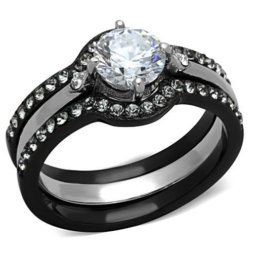 Two-Tone IP Black Stainless Steel Ring with AAA Grade CZ  in Clear
