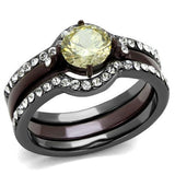 IP Light Black (IP Gun) & IP Dark Brown (IP coffee) Stainless Steel Ring with AAA Grade CZ  in Citrine Yellow