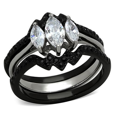 Two-Tone IP Black Stainless Steel Ring with AAA Grade CZ  in Clear