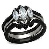 Two-Tone IP Black Stainless Steel Ring with AAA Grade CZ  in Clear
