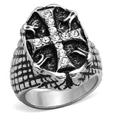 High polished (no plating) Stainless Steel Ring with Top Grade Crystal  in Clear