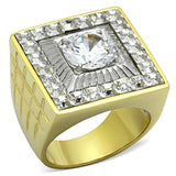 Two-Tone IP Gold (Ion Plating) Stainless Steel Ring with AAA Grade CZ  in Clear