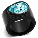 IP Black(Ion Plating) Stainless Steel Ring with Top Grade Crystal  in Light Sapphire