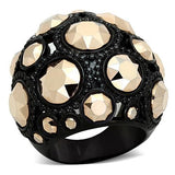 IP Black(Ion Plating) Stainless Steel Ring with Top Grade Crystal  in Metallic Light Gold