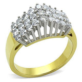Two-Tone IP Gold (Ion Plating) Stainless Steel Ring with AAA Grade CZ  in Clear