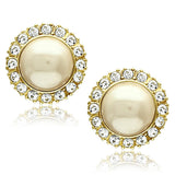 IP Gold(Ion Plating) Stainless Steel Earrings with Synthetic Pearl in Citrine Yellow