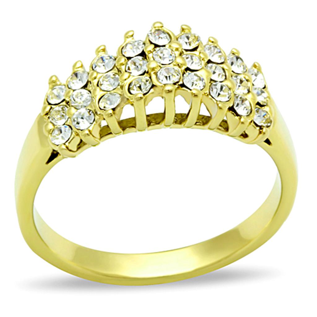 IP Gold(Ion Plating) Stainless Steel Ring with Top Grade Crystal  in Clear