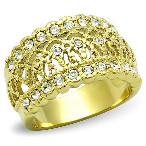 IP Gold(Ion Plating) Stainless Steel Ring with Top Grade Crystal  in Clear