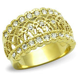IP Gold(Ion Plating) Stainless Steel Ring with Top Grade Crystal  in Clear