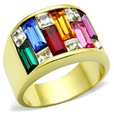 IP Gold(Ion Plating) Stainless Steel Ring with Top Grade Crystal  in Multi Color