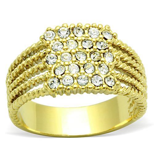 IP Gold(Ion Plating) Stainless Steel Ring with Top Grade Crystal  in Clear