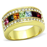 IP Gold(Ion Plating) Stainless Steel Ring with Top Grade Crystal  in Multi Color