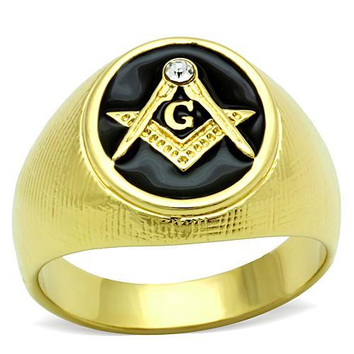 IP Gold(Ion Plating) Stainless Steel Ring with Top Grade Crystal  in Clear