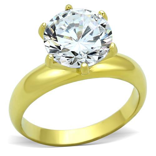 IP Gold(Ion Plating) Stainless Steel Ring with AAA Grade CZ  in Clear
