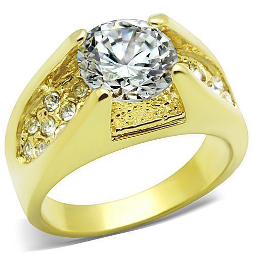 IP Gold(Ion Plating) Stainless Steel Ring with AAA Grade CZ  in Clear