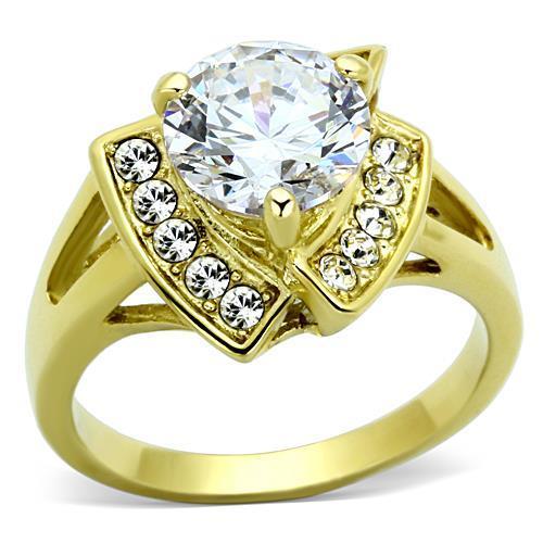 IP Gold(Ion Plating) Stainless Steel Ring with AAA Grade CZ  in Clear