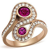 IP Rose Gold(Ion Plating) Stainless Steel Ring with Top Grade Crystal  in Fuchsia