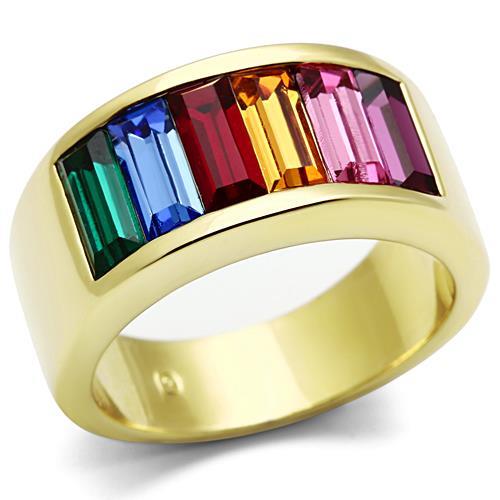 IP Gold(Ion Plating) Brass Ring with Top Grade Crystal  in Multi Color