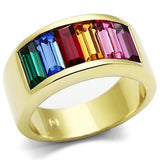 IP Gold(Ion Plating) Brass Ring with Top Grade Crystal  in Multi Color
