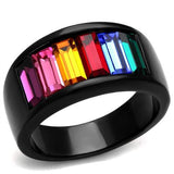 IP Black(Ion Plating) Stainless Steel Ring with Top Grade Crystal  in Multi Color