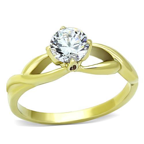 IP Gold(Ion Plating) Stainless Steel Ring with AAA Grade CZ  in Clear