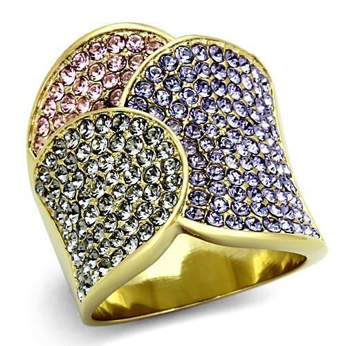 IP Gold(Ion Plating) Stainless Steel Ring with Top Grade Crystal  in Multi Color