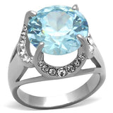 High polished (no plating) Stainless Steel Ring with AAA Grade CZ  in Sea Blue