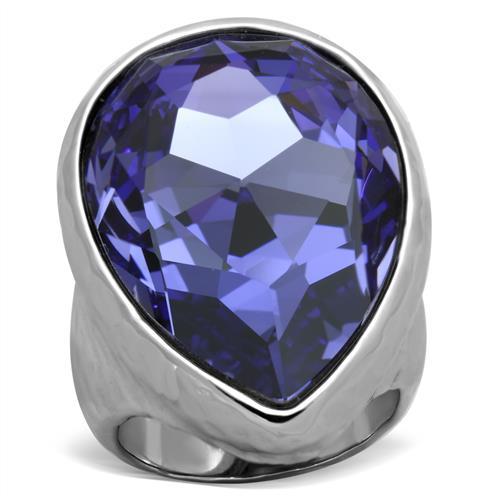 High polished (no plating) Stainless Steel Ring with Top Grade Crystal  in Tanzanite