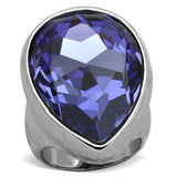High polished (no plating) Stainless Steel Ring with Top Grade Crystal  in Tanzanite