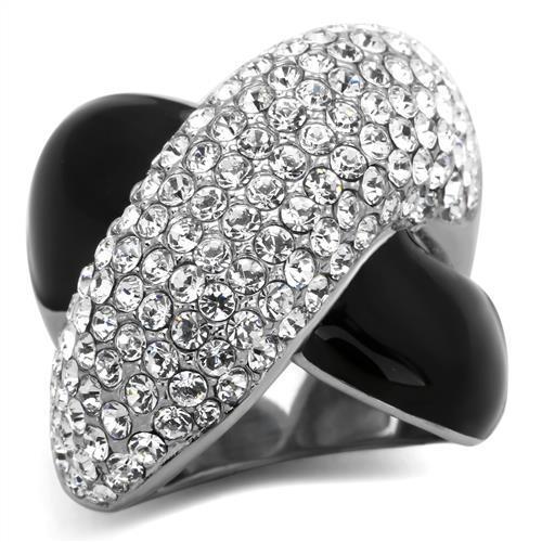 High polished (no plating) Stainless Steel Ring with Top Grade Crystal  in Clear