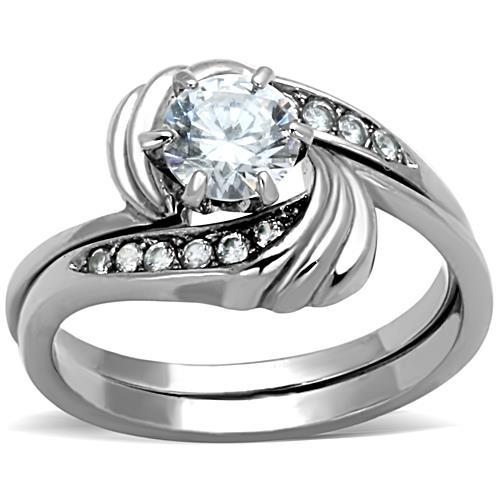 High polished (no plating) Stainless Steel Ring with AAA Grade CZ  in Clear