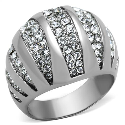 High polished (no plating) Stainless Steel Ring with Top Grade Crystal  in Clear