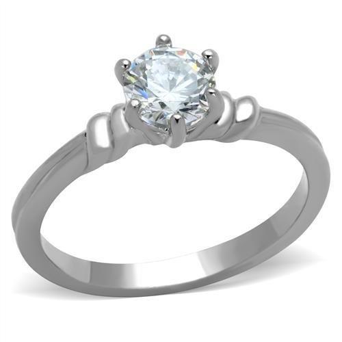 High polished (no plating) Stainless Steel Ring with AAA Grade CZ  in Clear