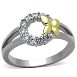 Two-Tone IP Gold (Ion Plating) Stainless Steel Ring with AAA Grade CZ  in Clear