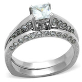 High polished (no plating) Stainless Steel Ring with AAA Grade CZ  in Clear