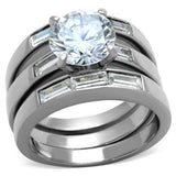 High polished (no plating) Stainless Steel Ring with AAA Grade CZ  in Clear