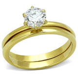 IP Gold(Ion Plating) Stainless Steel Ring with AAA Grade CZ  in Clear