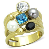 IP Gold(Ion Plating) Stainless Steel Ring with Synthetic Pearl in Multi Color