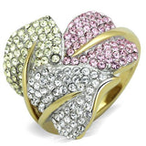Two-Tone IP Gold (Ion Plating) Stainless Steel Ring with Top Grade Crystal  in Multi Color