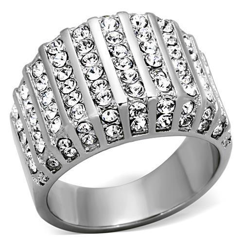 High polished (no plating) Stainless Steel Ring with Top Grade Crystal  in Clear