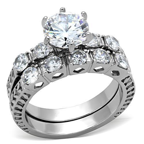 High polished (no plating) Stainless Steel Ring with AAA Grade CZ  in Clear