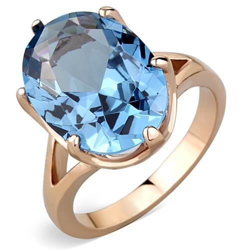 IP Rose Gold(Ion Plating) Stainless Steel Ring with Synthetic Spinel in London Blue