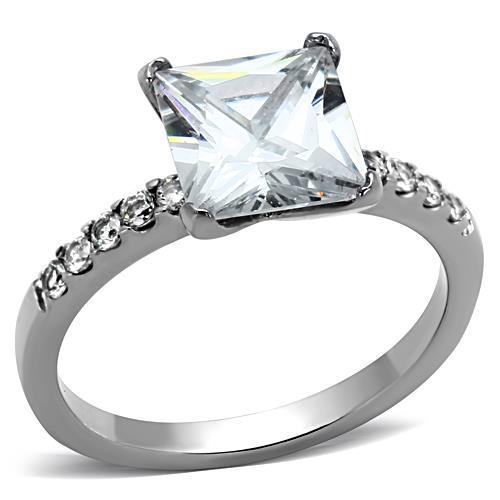 High polished (no plating) Stainless Steel Ring with AAA Grade CZ  in Clear