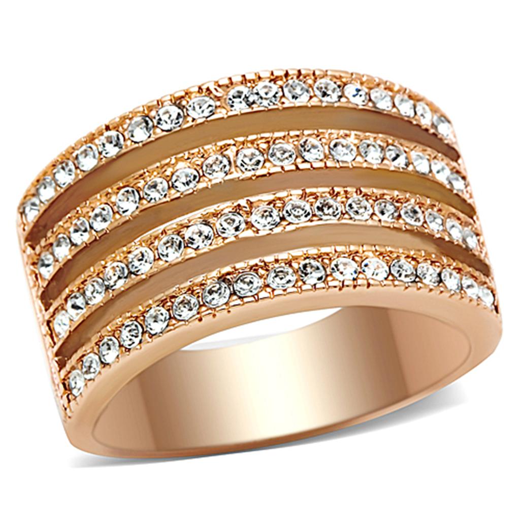 IP Rose Gold(Ion Plating) Stainless Steel Ring with AAA Grade CZ  in Clear